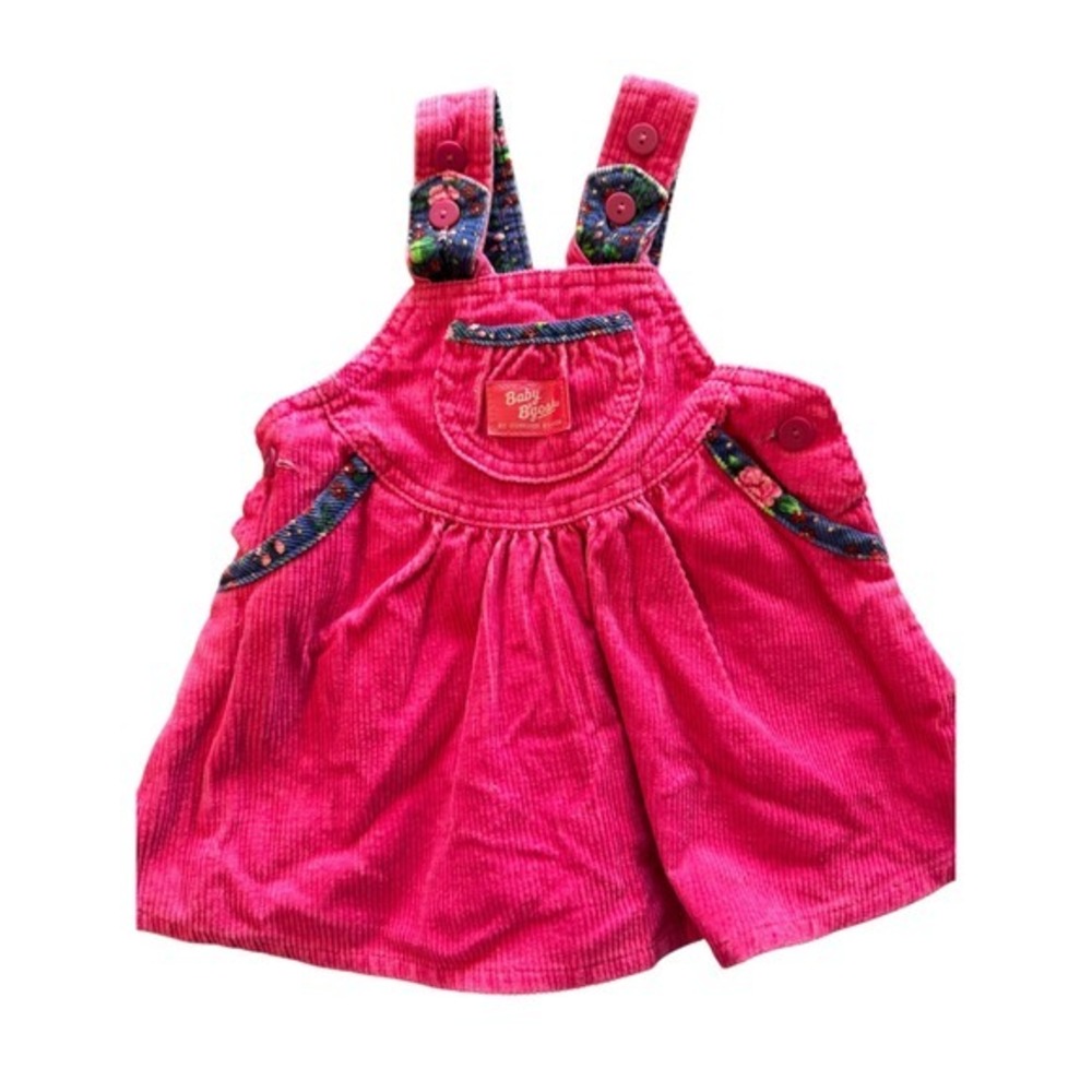 Vintage OshKosh B'gosh Baby Girls Pink Corduroy Pinafore Dress‎ Floral Size 12M